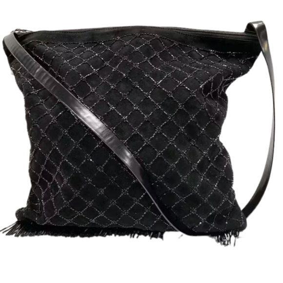 Moschino Handbags - Vintage Moschino Borse Tracolla Black Beaded Suede Purse